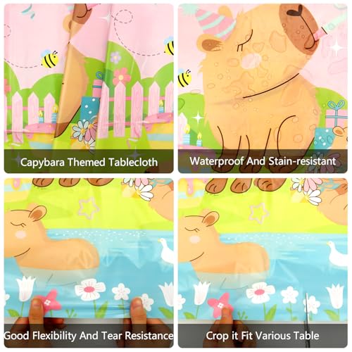 4 Pack Pink Capybara Birthday Party Tablecloths - 51" x 86"