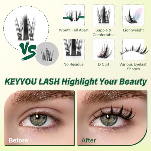KEYYOU Flora F02 Lash Kit - Wispy Individual Clusters for Flawless Volume