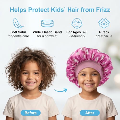 4 Pack Kids Satin Bonnet Set | Soft Sleep Caps for Natural Hair