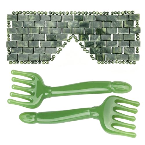 Gemshan Jade Eye Mask & Resin Scalp Massager Set – Green, 3-Piece Spa Kit