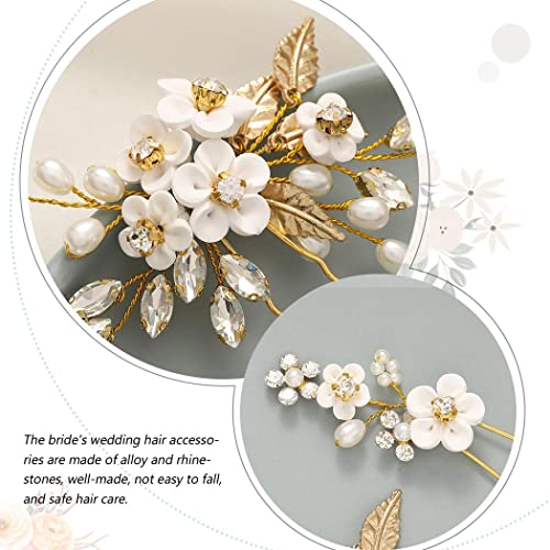 GORAIS Gold Bridal Pearl Flower Hair Pins B-Gold Set for Weddings & Brides