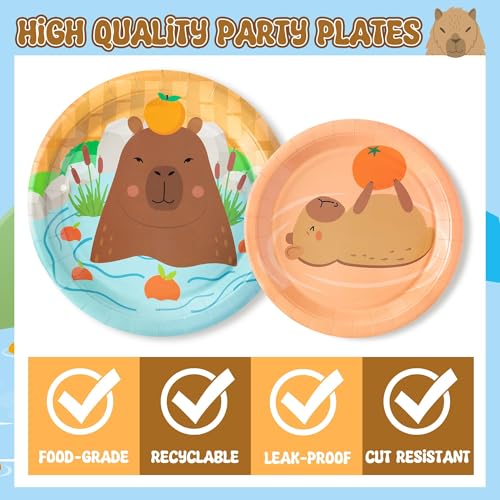 Capybara Party Supplies Set – 24 Plates, Napkins & Forks