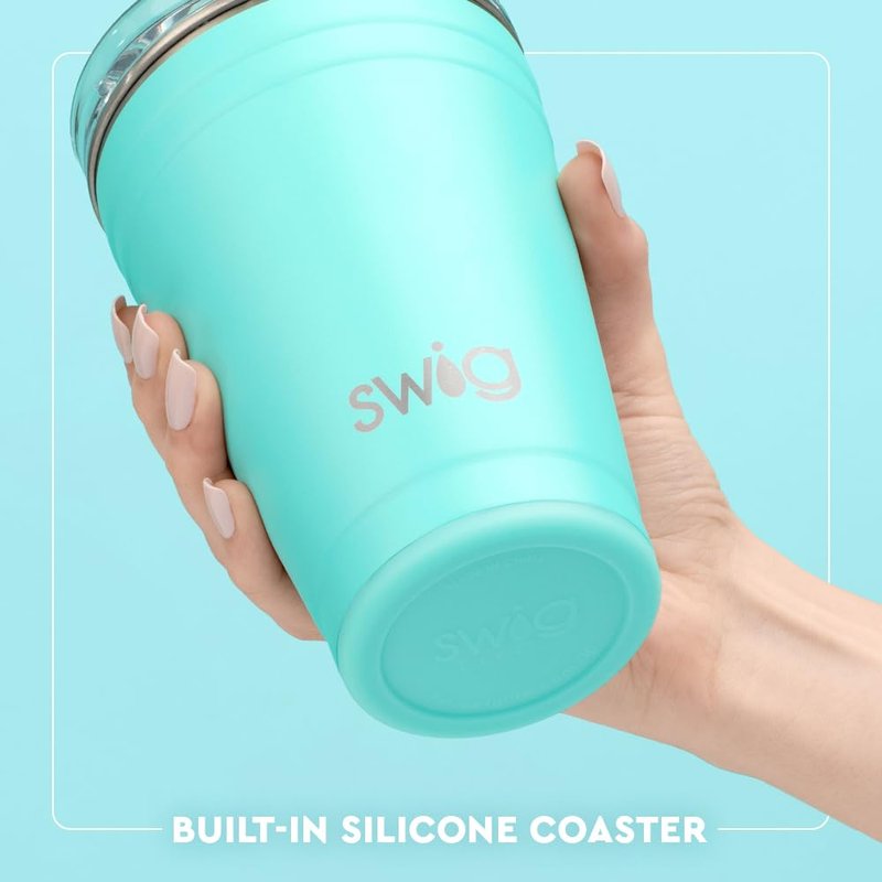 Swig Life 18oz Party Cup, Stackable Insulated Travel Coffee Tumbler with EZ Slider Lid, Cup Holder Friendly, Stainless Steel 18 oz Tumbler, Reusable Coffee Mug (Sea Swirl)