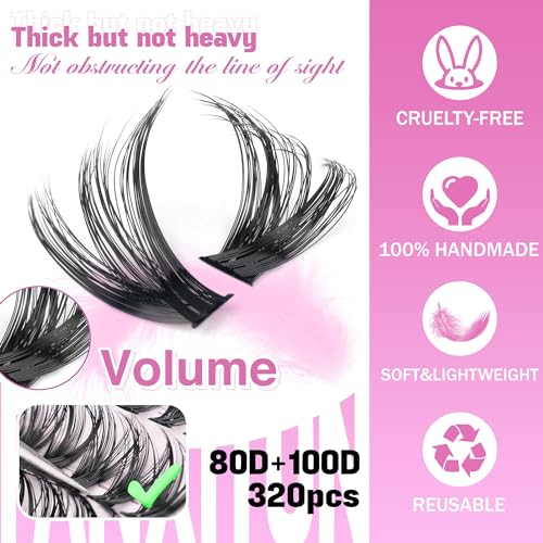 FANXITON DIY Lash Extension Kit NG01 - 80D/100D Thick Volume Clusters, 320pcs
