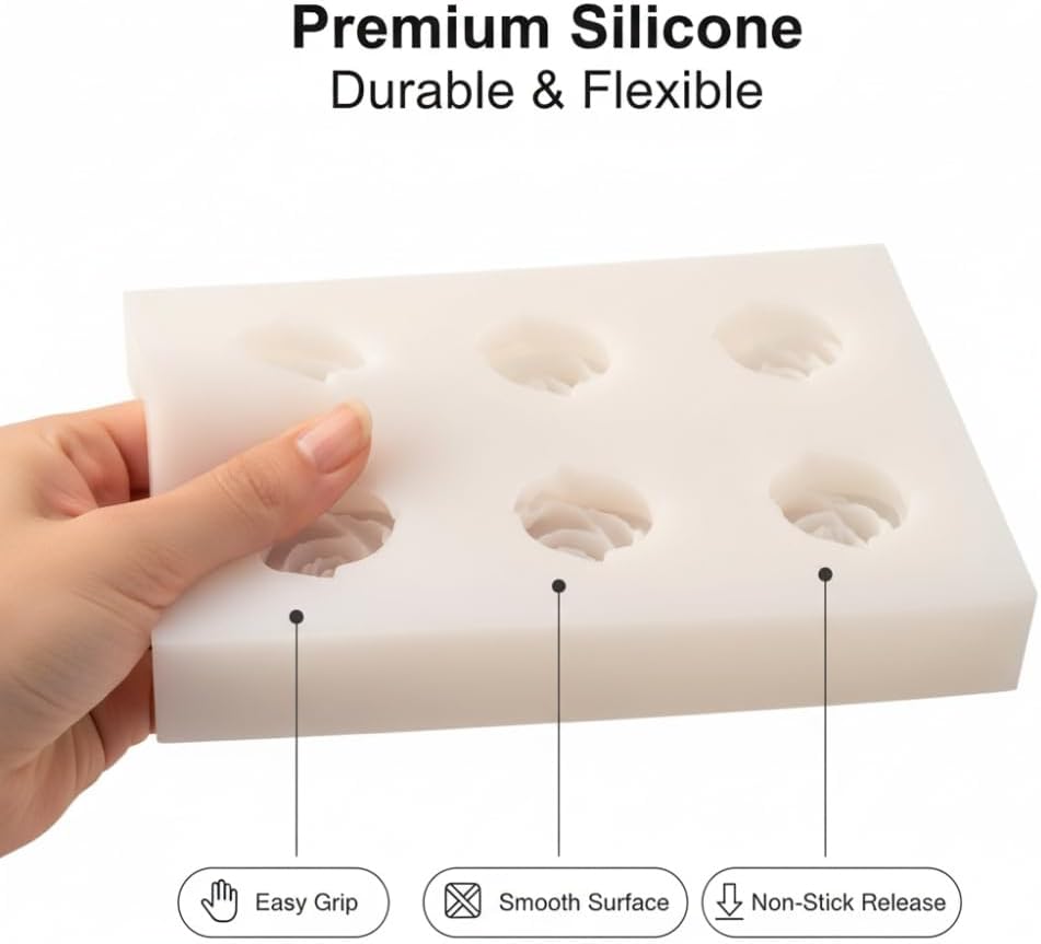 Rose Candy Mold - 6-Cavity Silicone Molds for Chocolate, Fondant & Ice Cubes | Perfect for Cake Decorating & Baking