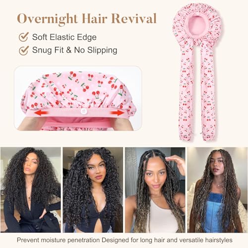 Aileam Long Braid Bonnet for Sleeping - Pink Cherries Samurai Hair Wrap