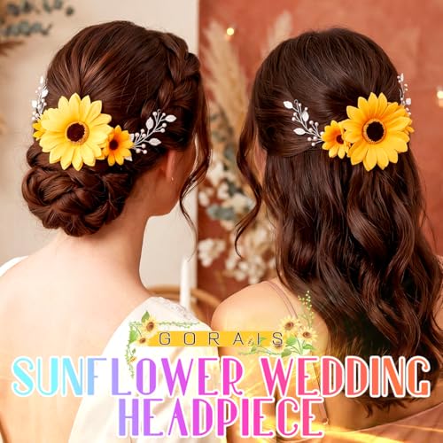 Gorais Sunflower Bridal Hair Vine with Pearls - Wedding Hair Piece