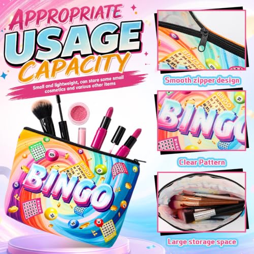 6 Pcs Bingo Makeup Bags - Cotton Zipper Travel Cosmetic Pouches for Game Night