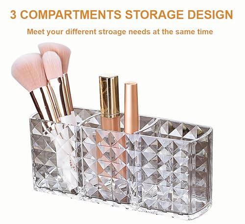 KNC Acrylic 3-Compartment Makeup Brush Holder Organizer