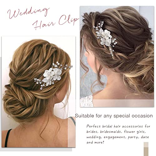 EVILD White Flower Hair Clip with Pearls – Elegant Bridal Hair Barrette