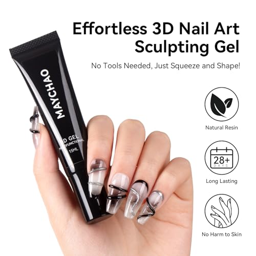 MAYCHAO 3D Sculpting Gel Nail Art - 15ml Black Rhinestone Glue