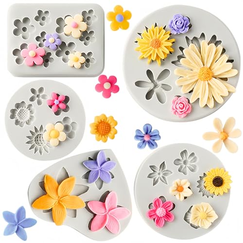 JOERSH Silicone Flower Fondant Molds Set - 5 Non-Stick Flower Designs for Cake Decorating
