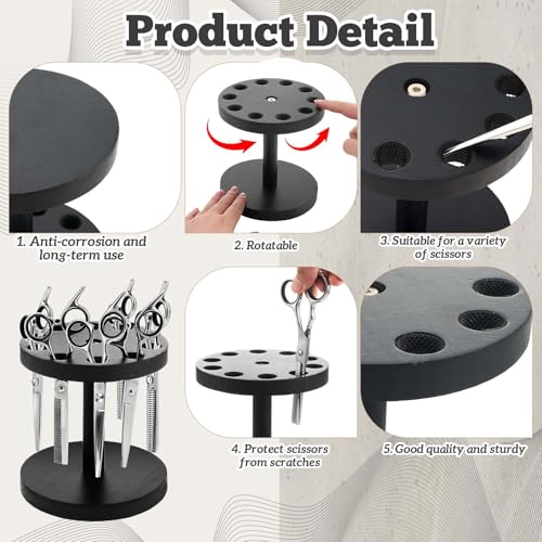 Threehoney 360° Rotating Scissor Holder for Hair Stylist - Black Wooden Stand
