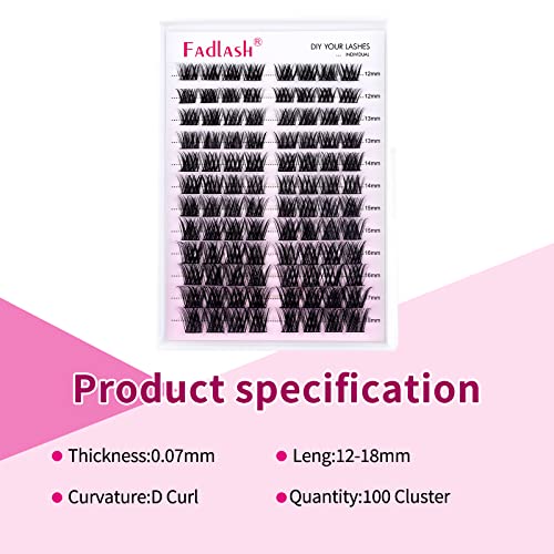 FADLASH Lash Clusters 96pcs 12-18mm DIY Reusable Wispy Eyelash Extensions, F2-07D-12-18Mix