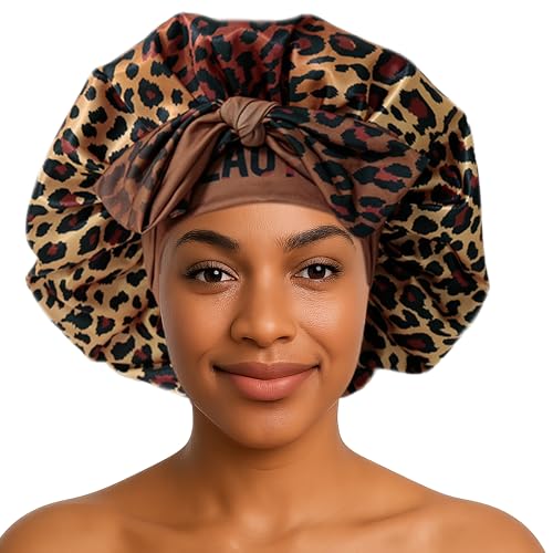 Brown Double Layer Silk Satin Sleeping Bonnet for Hair Protection & Moisture Retention