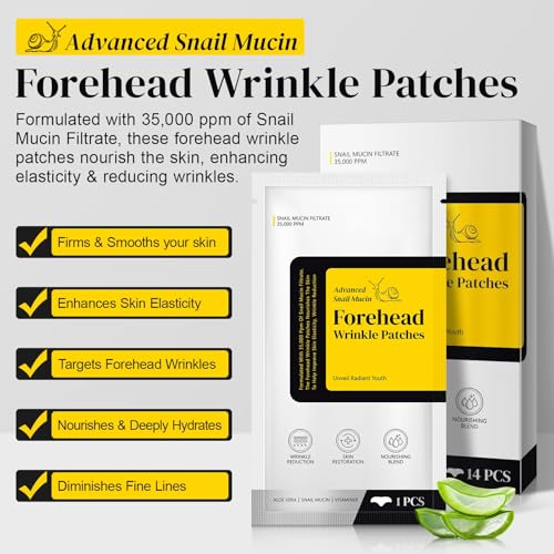Marianp Clear Snail Mucin Forehead Wrinkle Patches - 14 Count Overnight Anti-Aging Mask Set
