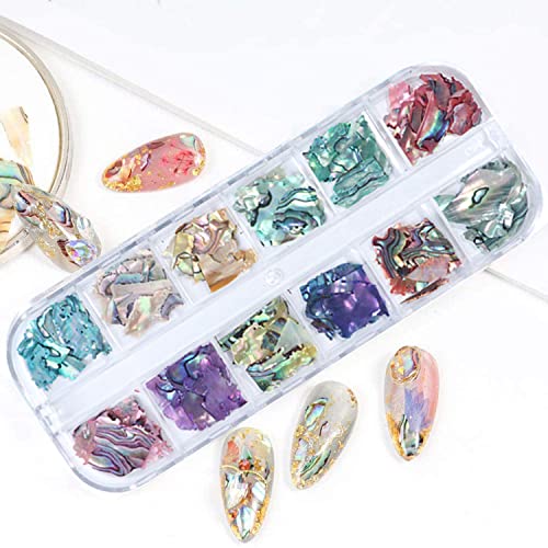 Vezocim Abalone Seashell Nail Art Sequins - 12 Color Irregular 3D Glitter Flakes for Manicure