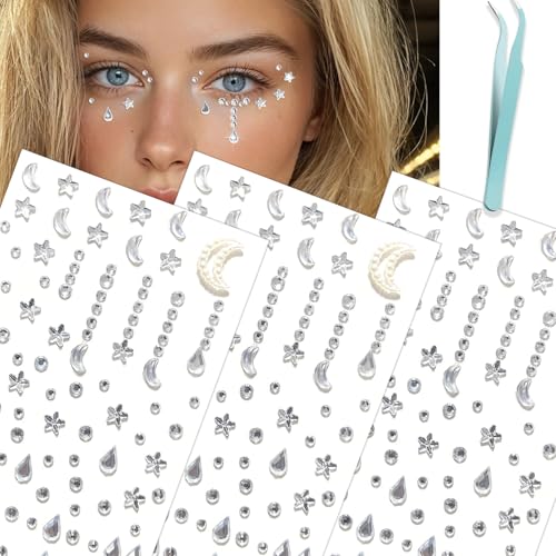 Face Gems & Rhinestones for Festival Makeup - Self-Adhesive Jewels