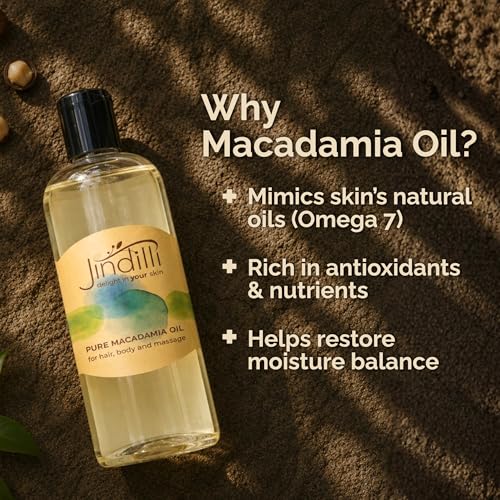 Jindilli Pure Macadamia Oil 7.5 Fl Oz - Cold-Pressed Multi-Purpose Skin & Hair Oil (Pack of 1)