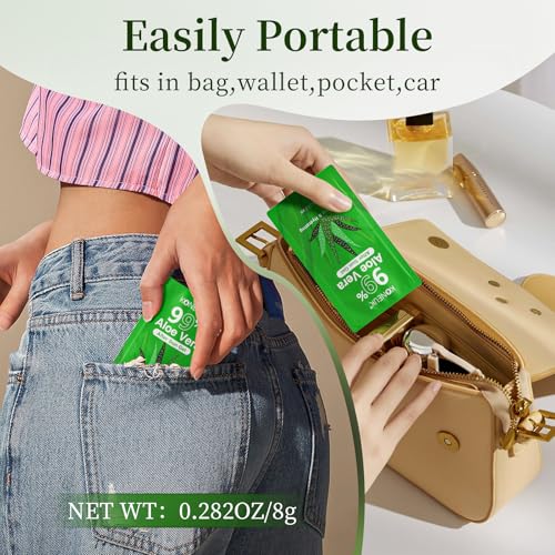 99% Pure Aloe Vera Gel Travel Set - 50 Individual Packs for Face & Body