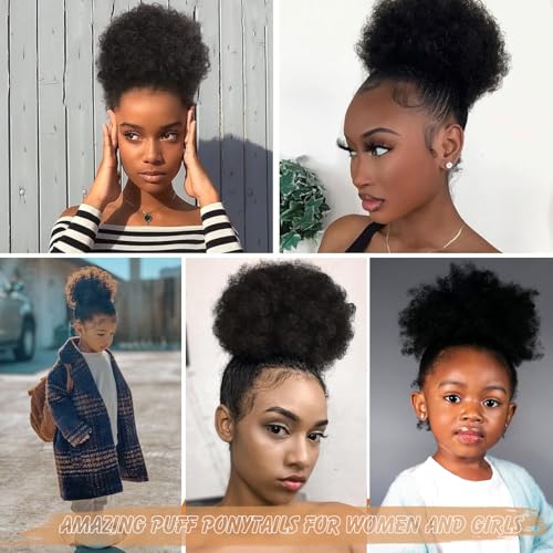 AISI QUEENS Afro Puff Drawstring Ponytail Natural Black Medium - Kinky Curly Hair Extension
