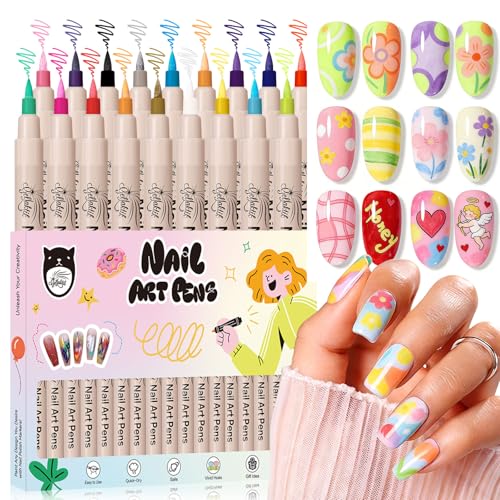 GELLAKTIK 18-Color Waterproof Quick Dry Nail Art Pens - Green, 0.7mm Precision for DIY Designs