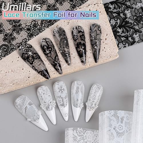 Lace Nail Foil Stickers - 10 Rolls Black & White Holographic Designs