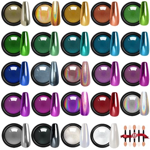 DRMODE 24-Color Mirror & Holographic Chrome Nail Powder Kit for Nail Art