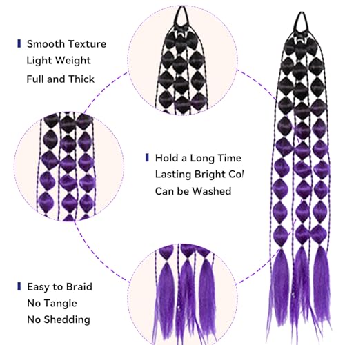 HAIRWAY 26 Inch Colorful Bubble Ponytail Extensions Black to Dark Purple for Girls Festival Party Rave