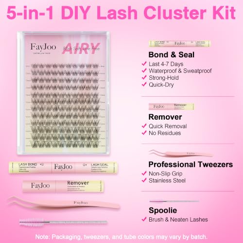 FayJoo Wispy Natural Lash Clusters Kit - 120pcs DIY Eyelash Extensions with Bond & Seal