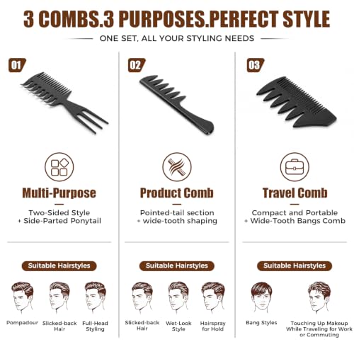 3-Piece Professional Hair Styling Comb Set for Men