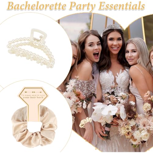 Bridesmaid Proposal Gift Set - Satin Hair Scrunchies & Pearl Claw Clips, 12 Pieces