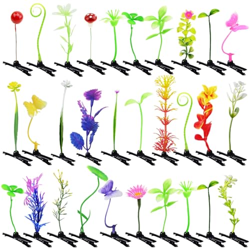 30 Pcs Plant Hair Clips Set - Colorful Bean Sprout & Flower Pins