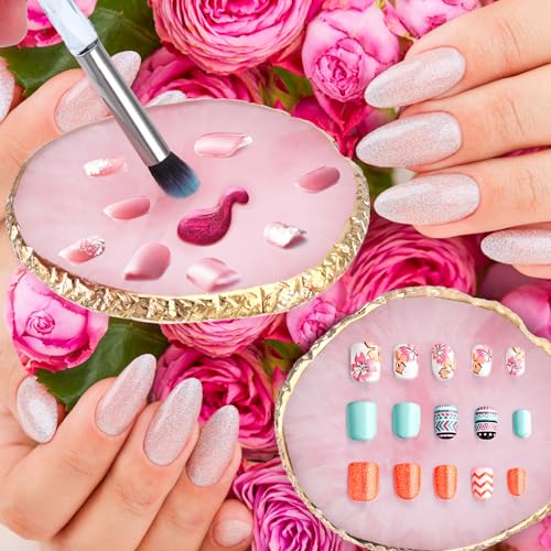 Ouligay Resin Nail Art Mixing Palette with Gold Edges - Pink