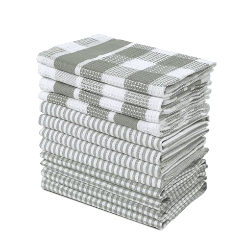 Lane Linen 100% Cotton Kitchen Dish Cloths - 12 Pack, Ultra Absorbent, Quick Drying, 12"x12"