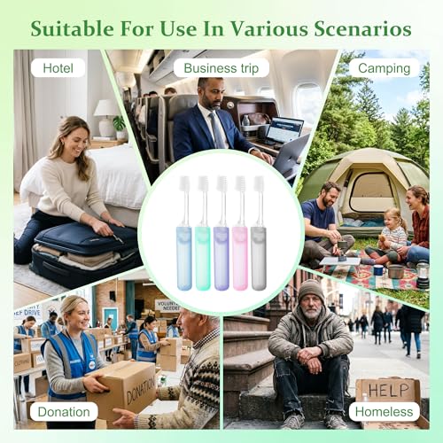 Kocpudu Travel Toothbrush Set - 20-Pack Mini Foldable, Hygienic & Colorful