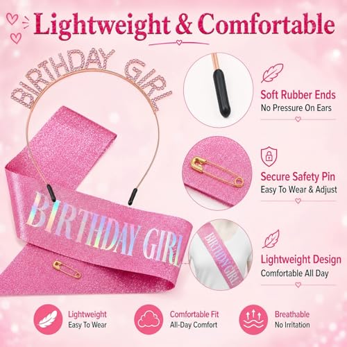 Pink Glitter Birthday Sash and Rhinestone Tiara Set for Women