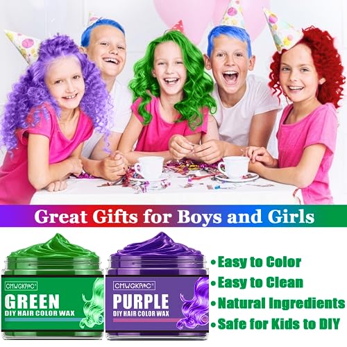 Kids Temporary Hair Color Wax - 4 Bright Colors for Fun & Safe Styling