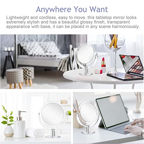 CLSEVXY Double-Sided Makeup Mirror - 1X/15X Magnification, 360° Swivel, 6.25 Inch Portable Tabletop Mirror