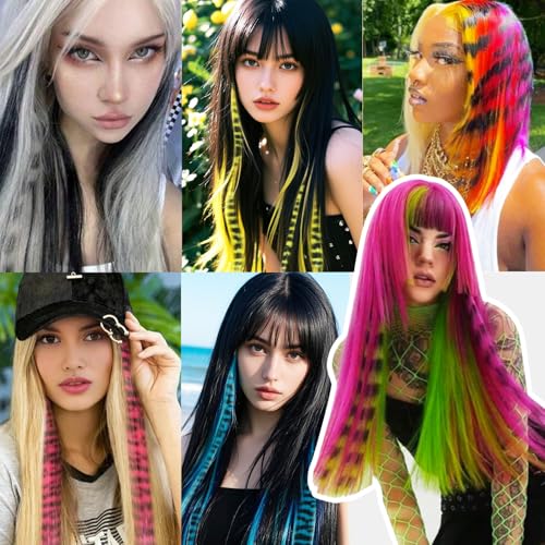Multicolor Leopard Print Clip-In Hair Extensions 18 Inch Synthetic Striped Hairpieces for Women