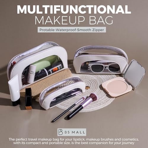 White BS-MALL 3-Piece Waterproof Makeup Bag Set Travel Organizer with Zippers