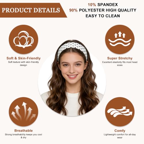 Mioxskrey Polka Dot Headbands 7-Pack for Women - Soft, Stretchy, Wide Hair Accessories