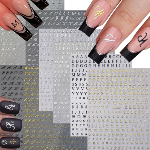 8 Sheets 3D Letter Nail Stickers - Old English Alphabet Decals