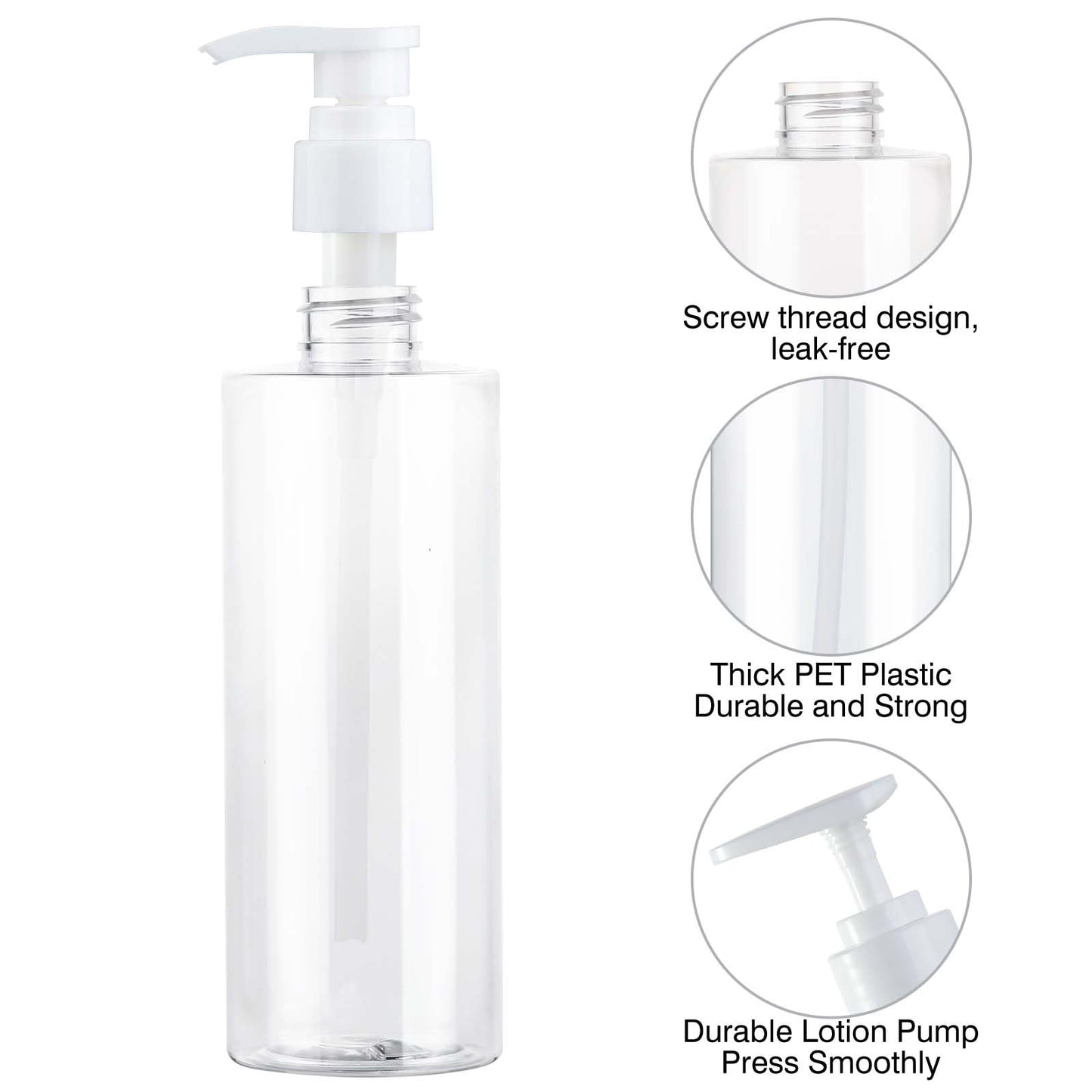 Plastic Pump Bottle Dispenser, BPA-Free Clear Refillable Empty Containers,2 Pack Cylindrical Hand Pump Bottles Dispenser for Shampoo, Lotion, Body Wash, Conditioner, Creams and Toiletries