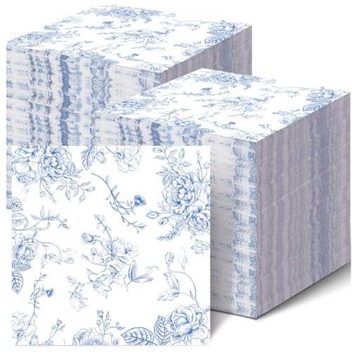 50 Pack Blue Floral Cocktail Napkins for Parties & Events