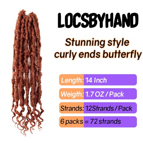 Butterfly Locs Crochet Hair 14 Inch - Curly End Faux Locs 350# (Ginger Red) - Pack of 6