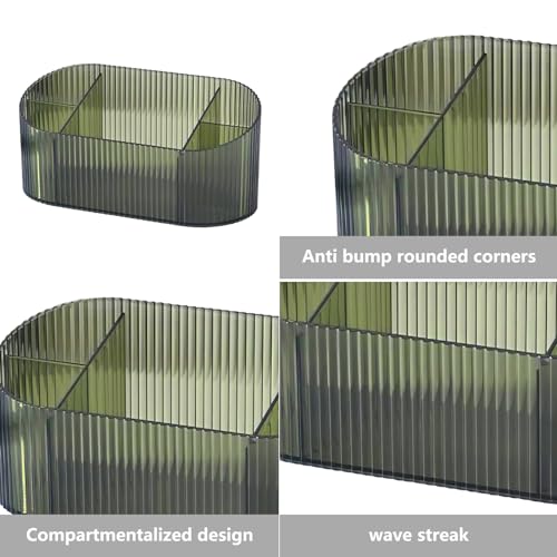 DASITON 5-Slot Acrylic Makeup Brush Holder - Vintage Striped Vanity Organizer