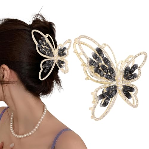 CURASA Black Butterfly Hair Clips Non-Slip Metal Claw Clips for Women Girls