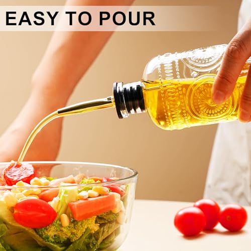 Oil Dispenser Set of 2 - 7 oz Glass Bottles with Metal Pourers