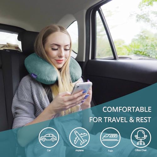 Memory Foam Travel Neck Pillow with Snap Strap - Gray Blue